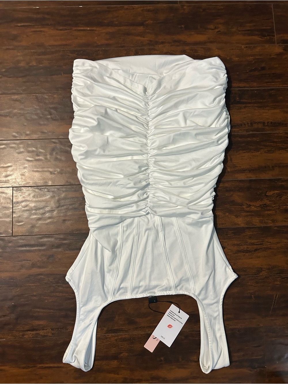 White Ruched Square-Neck Mini Dress - Picture 2 of 2